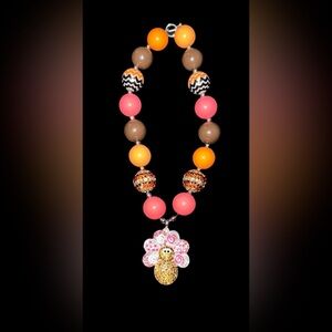 Thanksgiving Turkey Pendant Chunky Beaded Necklace